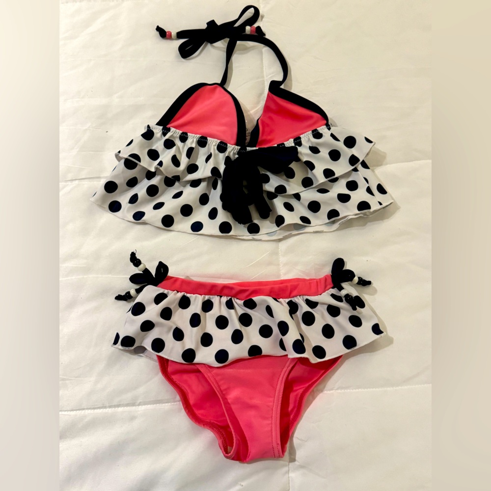 3/4 T bikini pink and blue polka dot